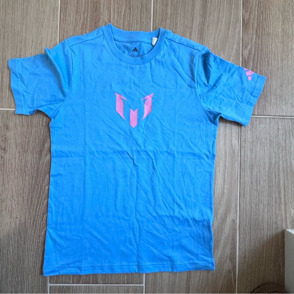 adidas Kids Tee in Blue with Pink Details